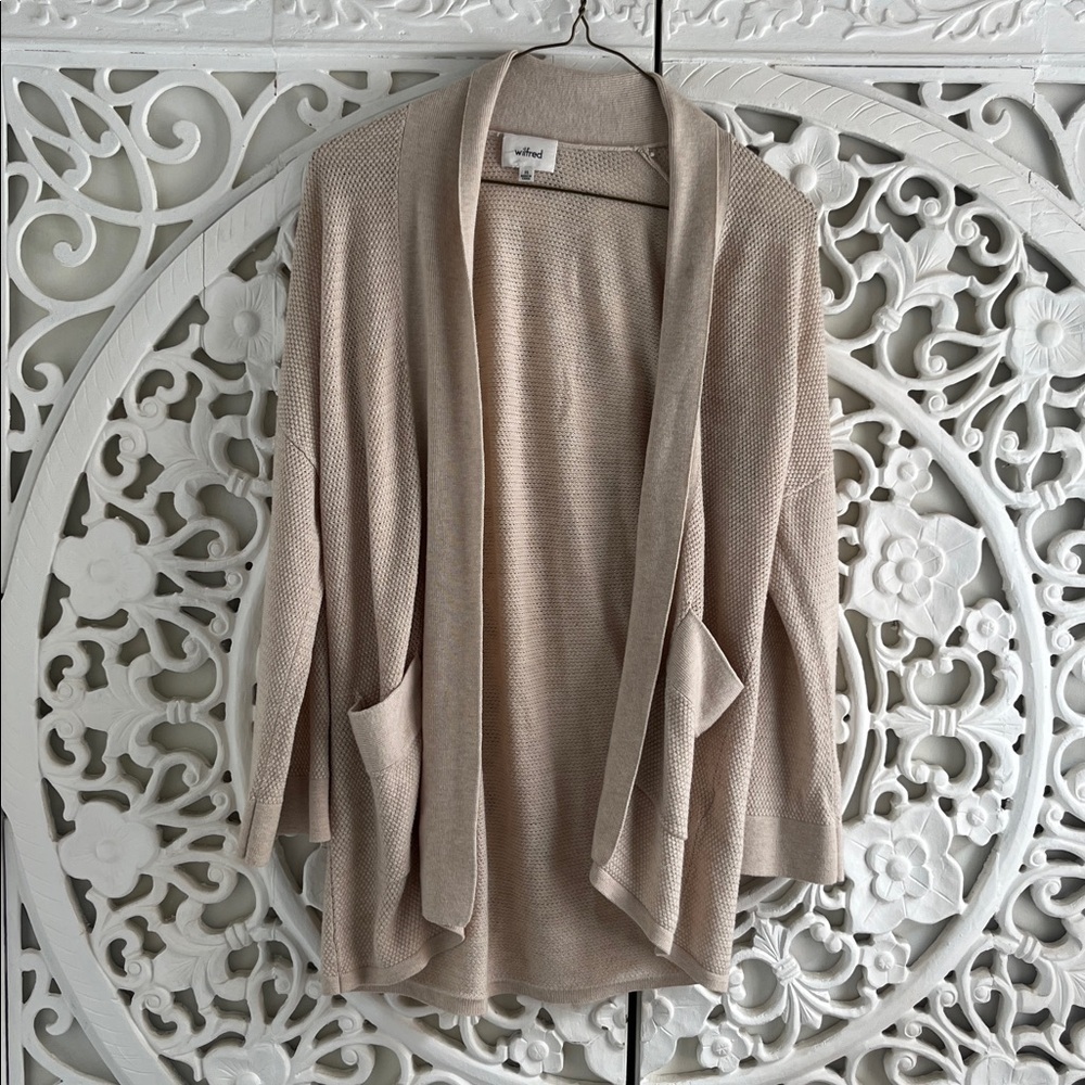 Wilfred Aritzia Knit Cardigan XS Beige Open Front Textured Cozy Sweater